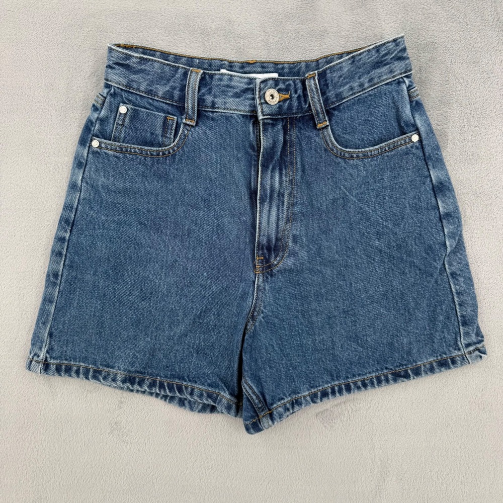 Zara Medium Blue Denim High-Rise Jean Shorts
